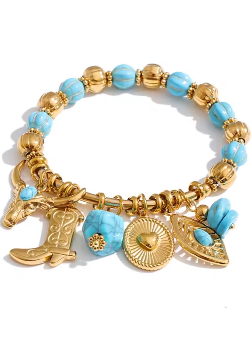 Western Gold Charms Blue Bracelet
